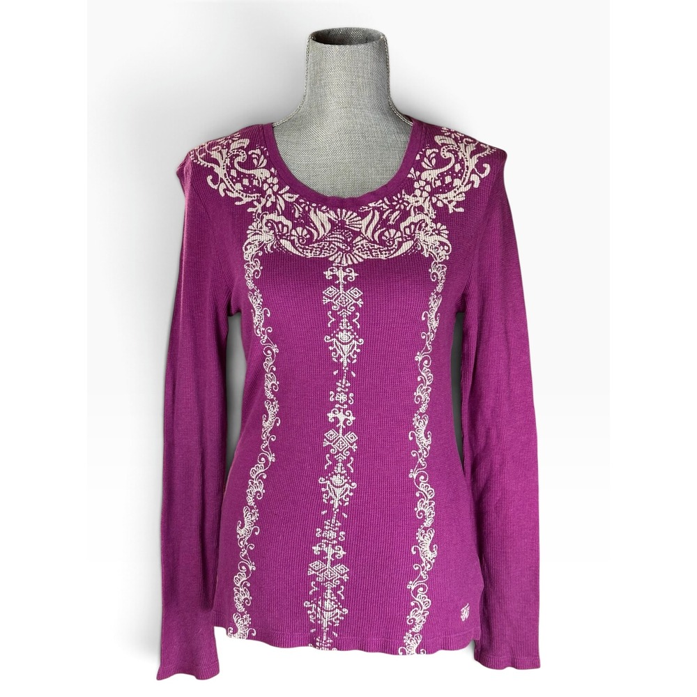 Vintage Tommy Hilfiger Purple Waffle Knit Graphic Y2K Long-Sleeve Shirt, Large
